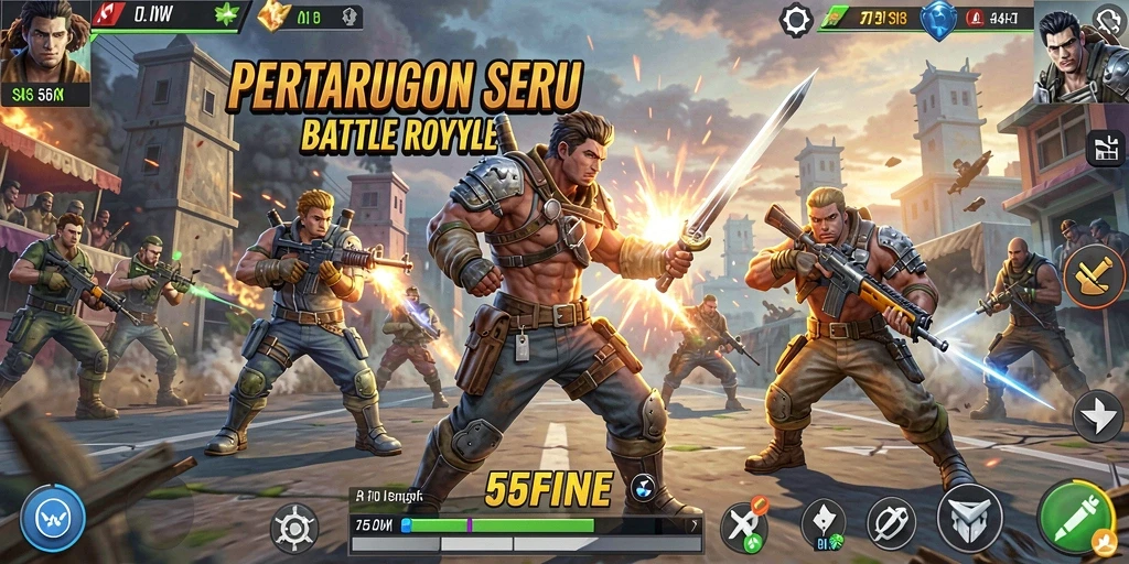 Gameplay seru dalam pertarungan Battle Royale 55FIVE.
