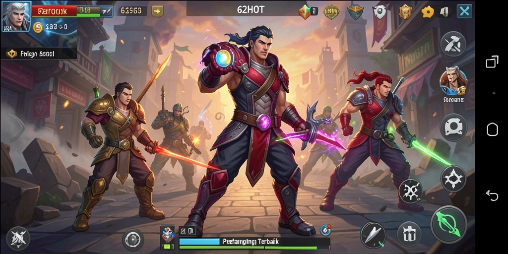 Tangkapan layar menunjukkan karakter bertarung di arena dengan grafis memukau.