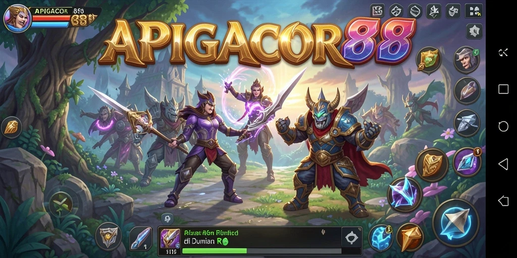 Screenshot gameplay RPG APIGACOR88 yang menampilkan pertarungan epik.