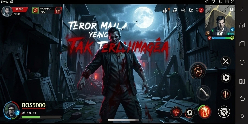 Screenshot gameplay BOS5000 menampilkan suasana horor dan ketegangan.