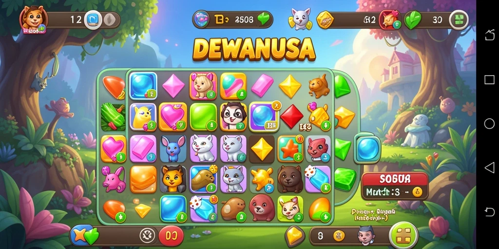 Gameplay DEWANUSA yang penuh warna dan seru di level Match-3.