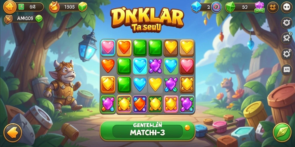 Tampilan permainan DKK yang menarik dalam genre Match-3.