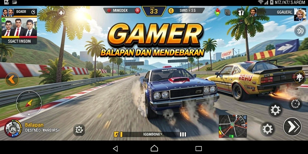 Tangkapan layar utama GAMERP menampilkan aksi balapan yang mendebarkan.