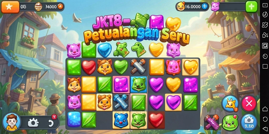 Tampilan menawan dari gameplay JKT8 yang penuh warna.