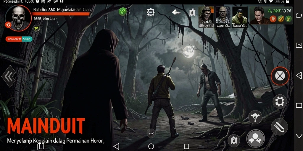 Tangkapan layar permainan MAINDUIT yang menampilkan suasana horor yang mencekam.