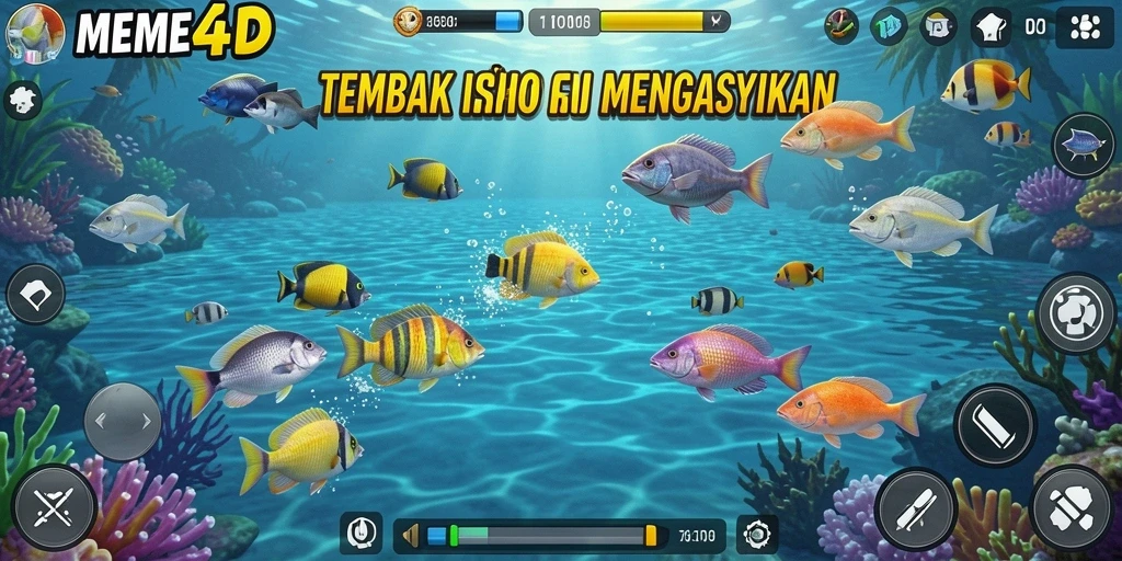 Screenshot gameplay MEME4D menampilkan aksi menembak ikan yang seru.