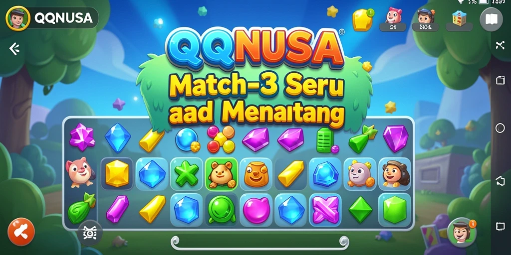 Sebuah tampilan menarik dari gameplay <strong>QQNUSA</strong> yang menampilkan permata berwarna-warni.
