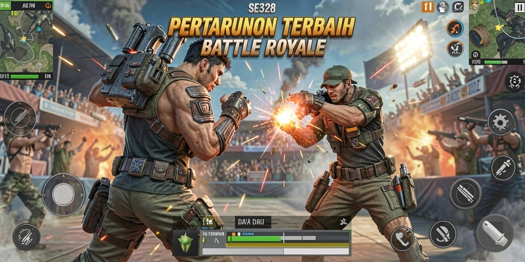 Screenshot SE328 menampilkan aksi menegangkan dalam pertarungan Battle Royale.